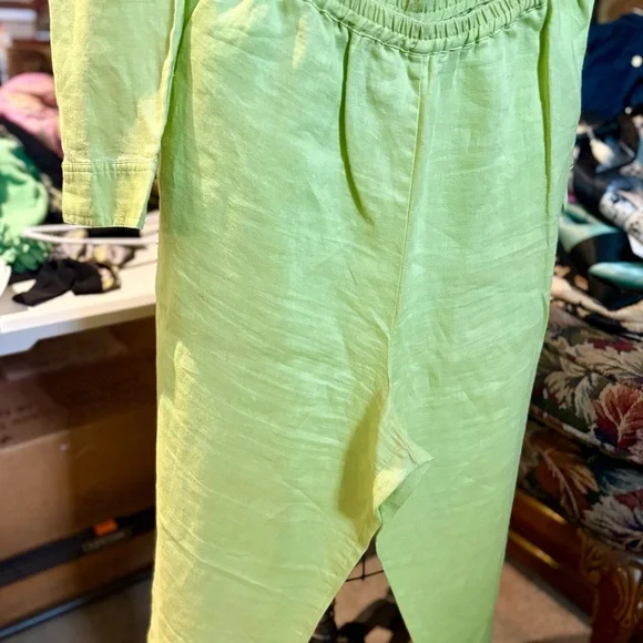 Allison Taylor 100% Linen Lime Green Two-Piece Set (Button Shirt & Pants) L - Picture 4 of 15